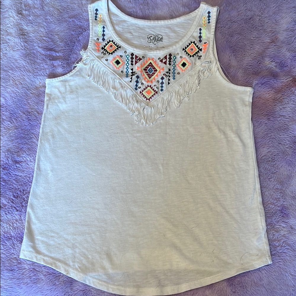 Stylish White Embroidered Fringe Top